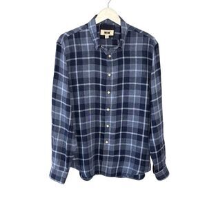 Joseph Abboud 100% linen blue plaid long sleeve shirt - L